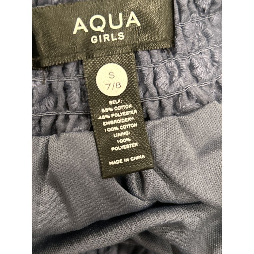 Aqua Girl Smocked Tiered Denim Blue Eyelet Skirt Size‎ S 7/8 - Picture 7 of 7